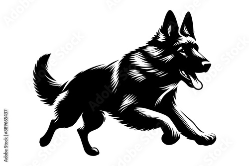 Silhouette of a running german shepherd dog Vector illustration