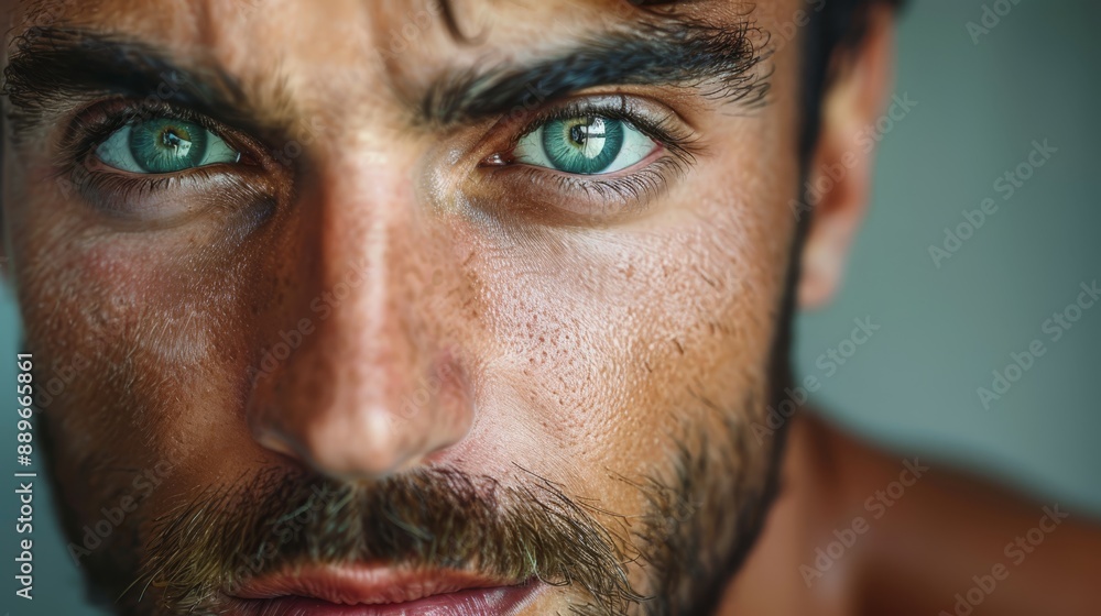 green eyes and goatee beard above his chin green eyes and goatee beard above his chin