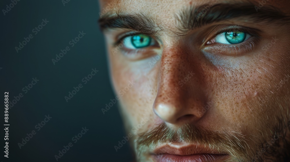 blue eyes and scattered freckles against a pitch-black backdrop blue eyes and scattered freckles against a pitch-black backdrop