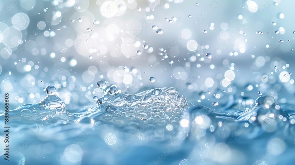 A close-up of water droplets on a body of water's surface, with a bolt of light in the background A close-up of water droplets on a body of water's surface, with a bolt of light in the background