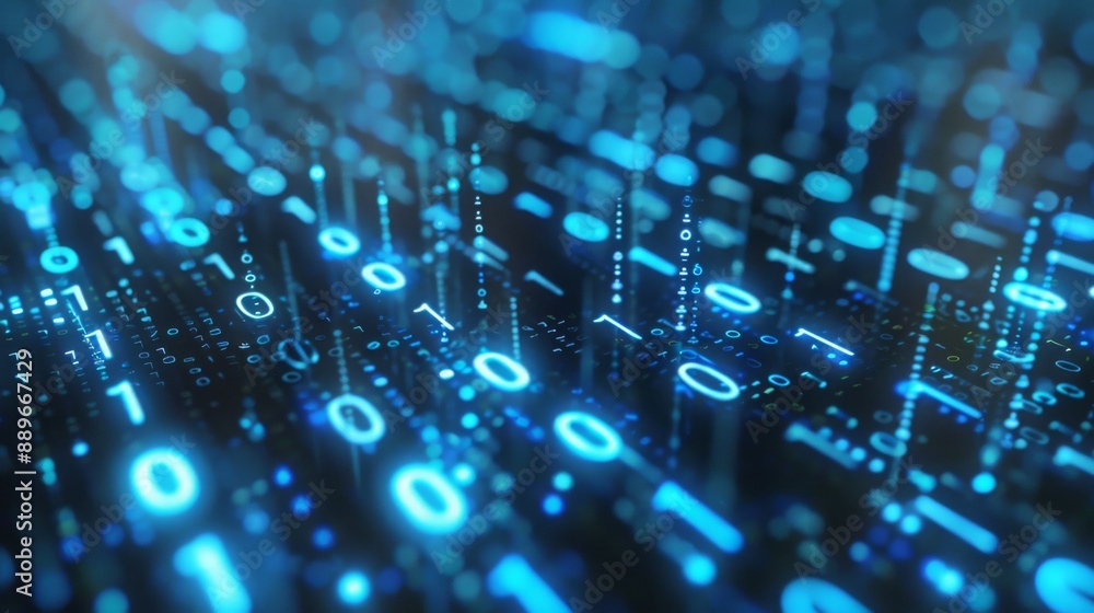 A close-up of a digital representation of binary code, with glowing blue 1s and 0s forming an abstract pattern. A close-up of a digital representation of binary code, with glowing blue 1s and 0s forming an abstract pattern.