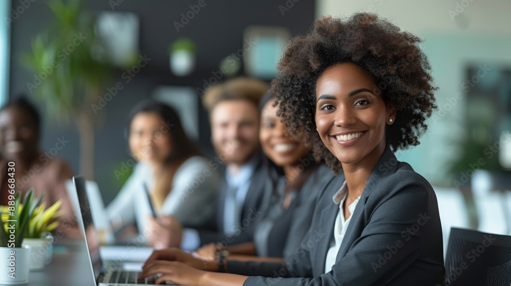 A cohesive group gathers around a laptop on a table, with a verdant plant serving as their shared focal point A cohesive group gathers around a laptop on a table, with a verdant plant serving as their shared focal point