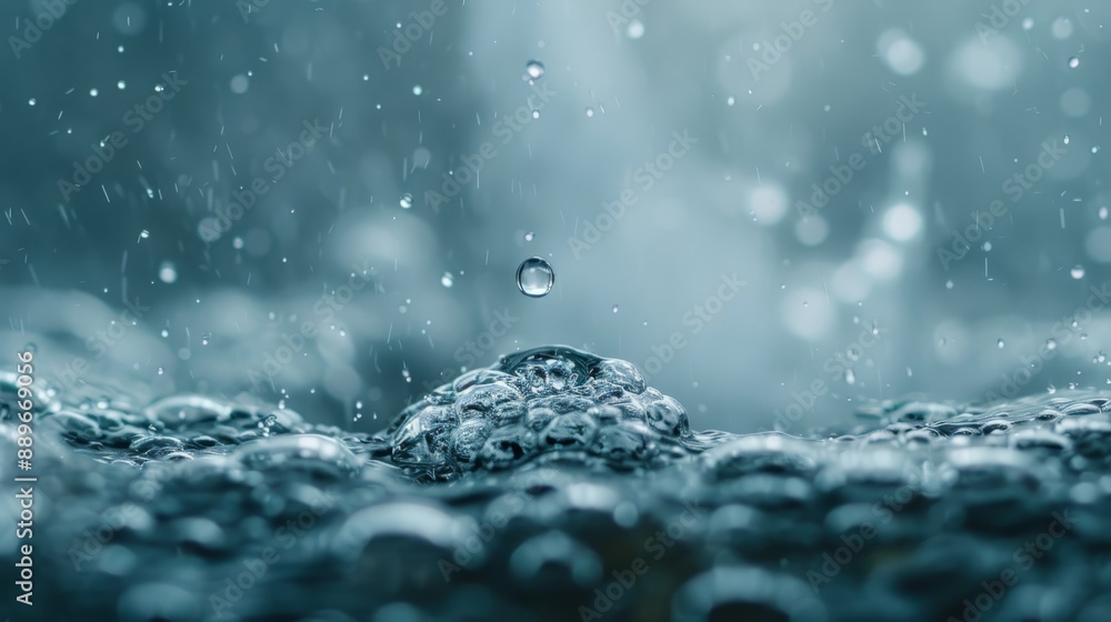 A drop of water perched atop a rock amidst a rain-collected puddle A drop of water perched atop a rock amidst a rain-collected puddle