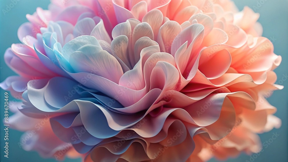Close up of a beautiful pastel pink ruffled flower with a blurred background. A soft focus on the delicate petals creates an ethereal and dreamy atmosphere. Close up of a beautiful pastel pink ruffled flower with a blurred background. A soft focus on the delicate petals creates an ethereal and dreamy atmosphere.