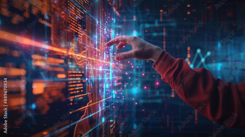 custom made wallpaper toronto digitalBig data technology and data science with a person touching data streams on a virtual screen Business analytics artificial intelligence machine learning An engineer or scientist