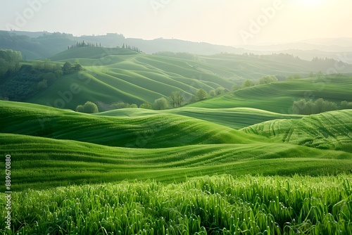 Rolling Green Hills Under a Soft Morning Light