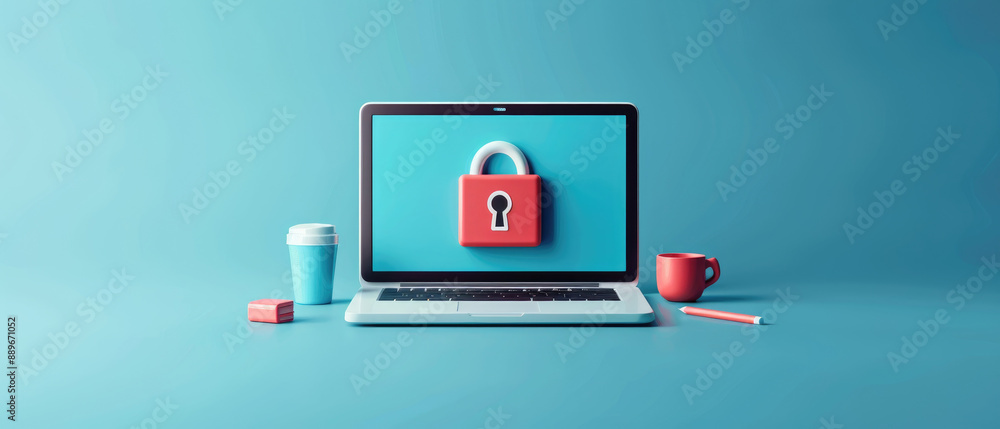Flat design illustration depicting an alert symbol on a laptop, emphasizing the importance of data breach prevention in digital security. Ideal for cybersecurity-related content.