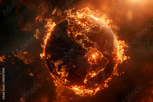 Fototapeta Naklejka Na Ścianę i Meble -  Burning earth on fire caused of Global Warming effect. 