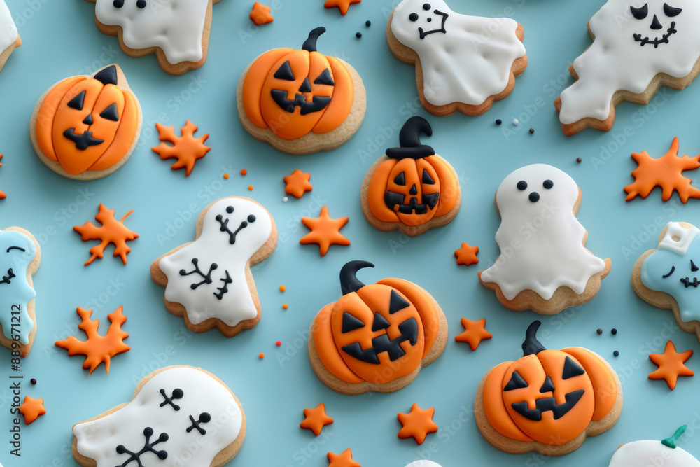 A Spooky Symphony of Sugar: Halloween Cookies Decorated With Ghostly and Jack-o'-Lantern Designs A Spooky Symphony of Sugar: Halloween Cookies Decorated With Ghostly and Jack-o'-Lantern Designs
