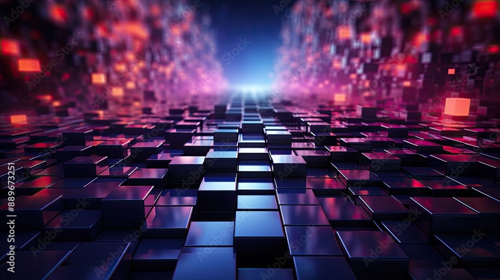 Obraz premium Abstract geometric background with glowing cubes.