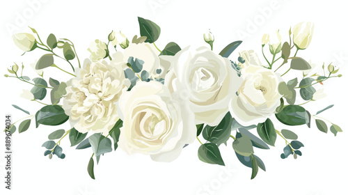 Wedding bridal bouquet with white flowers. Vector illustration
