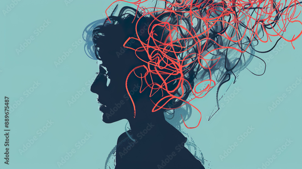 A clinical illustration of bipolar disorder, showing a person with contrasting facial expressions A clinical illustration of bipolar disorder, showing a person with contrasting facial expressions