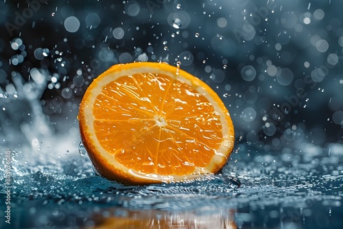 Fresh Orange Slice Splashing in Water