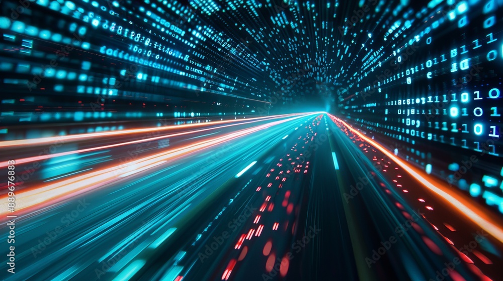 Highspeed transmission in an abstract style Highspeed motion blur cyber binary and data stream Highspeed transmission in an abstract style Highspeed motion blur cyber binary and data stream