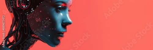 Digital Portrait of a Woman With Cyborg Features in Profile on a Pink Background