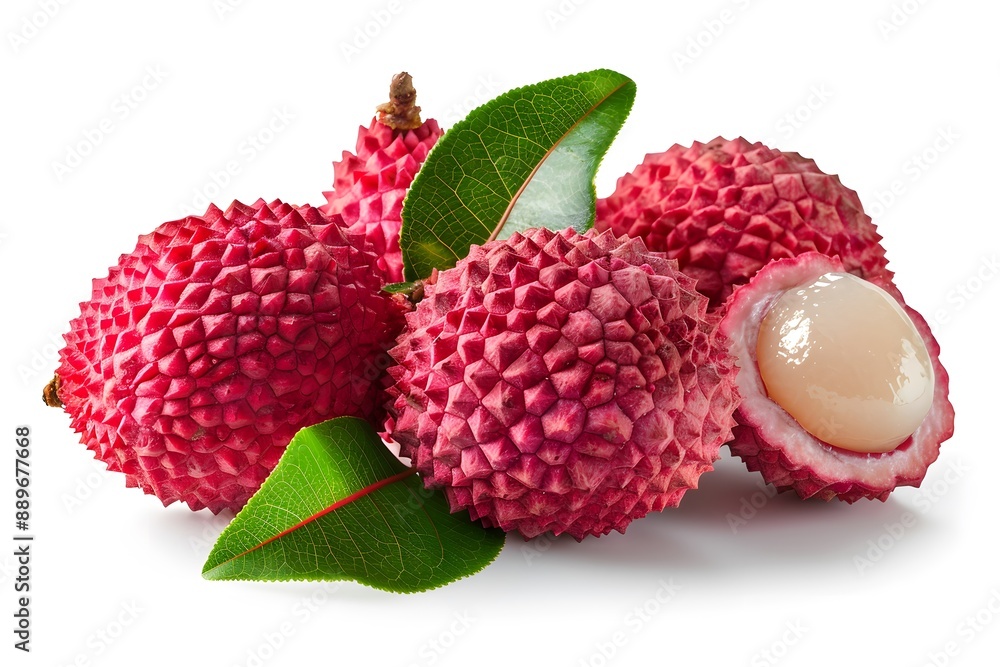 Fresh Lychee Fruits with Leaves Fresh Lychee Fruits with Leaves