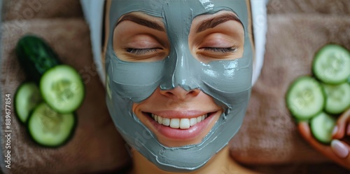 Woman With Facial Mask and Cucumber Slices