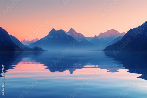 Serene Mountain Landscape Reflecting in Tranquil Lake at Sunset