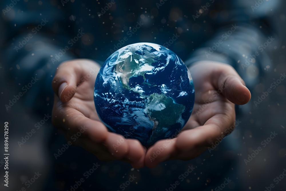Hands Holding a Miniature Earth Globe in a Dark Background Hands Holding a Miniature Earth Globe in a Dark Background