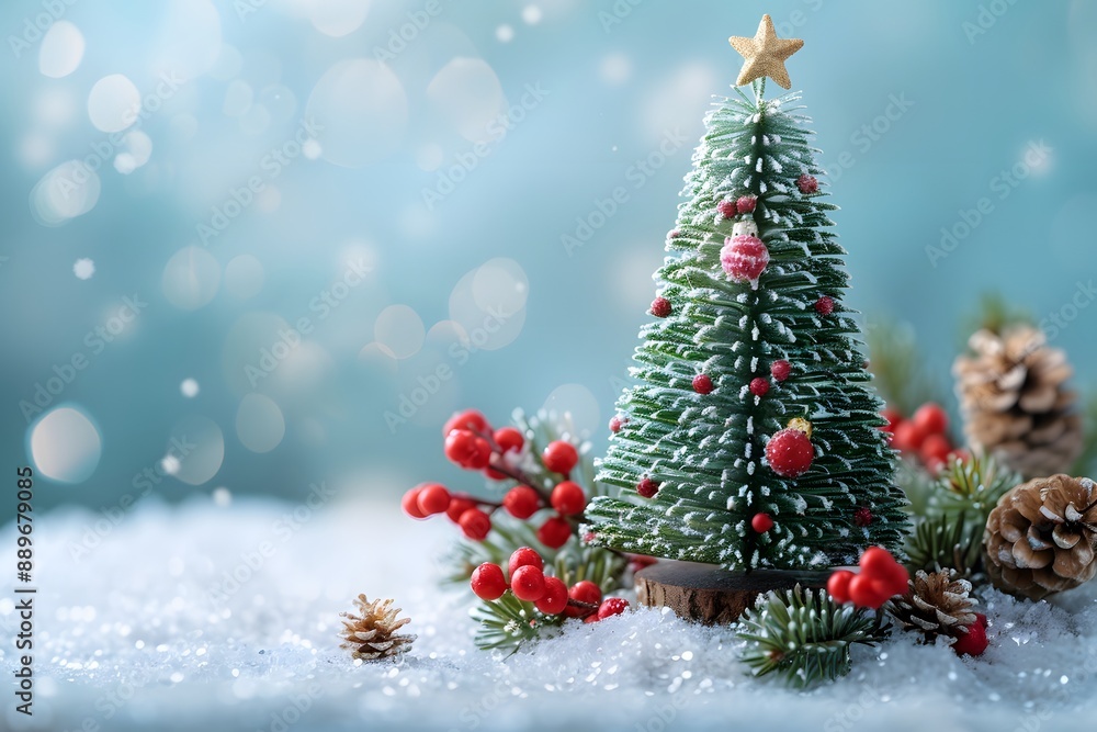 Festive Miniature Christmas Tree with Snow and Pine Cones Festive Miniature Christmas Tree with Snow and Pine Cones
