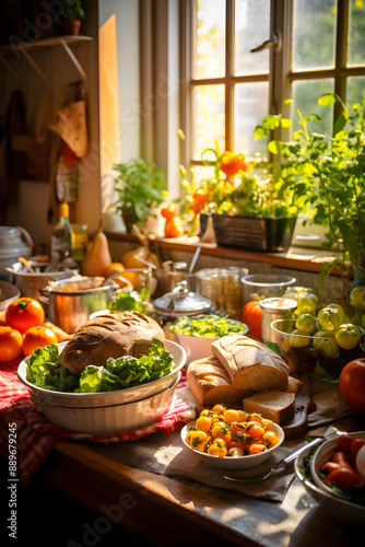 Rustic Home Cooking - A cozy Kitchen filled with Fresh Ingredients and Delicious Food