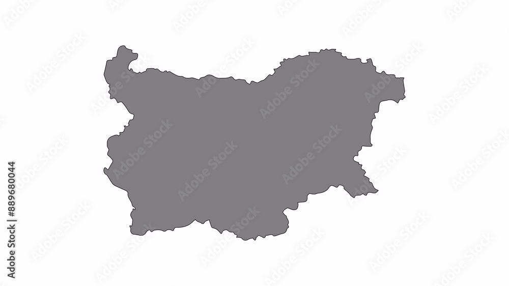 Bulgaria map animation. Black line smoothly transitioning to fill, drawing on white, transparent alpha channel.