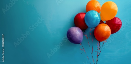 Colorful Balloons Floating Against a Blue Background