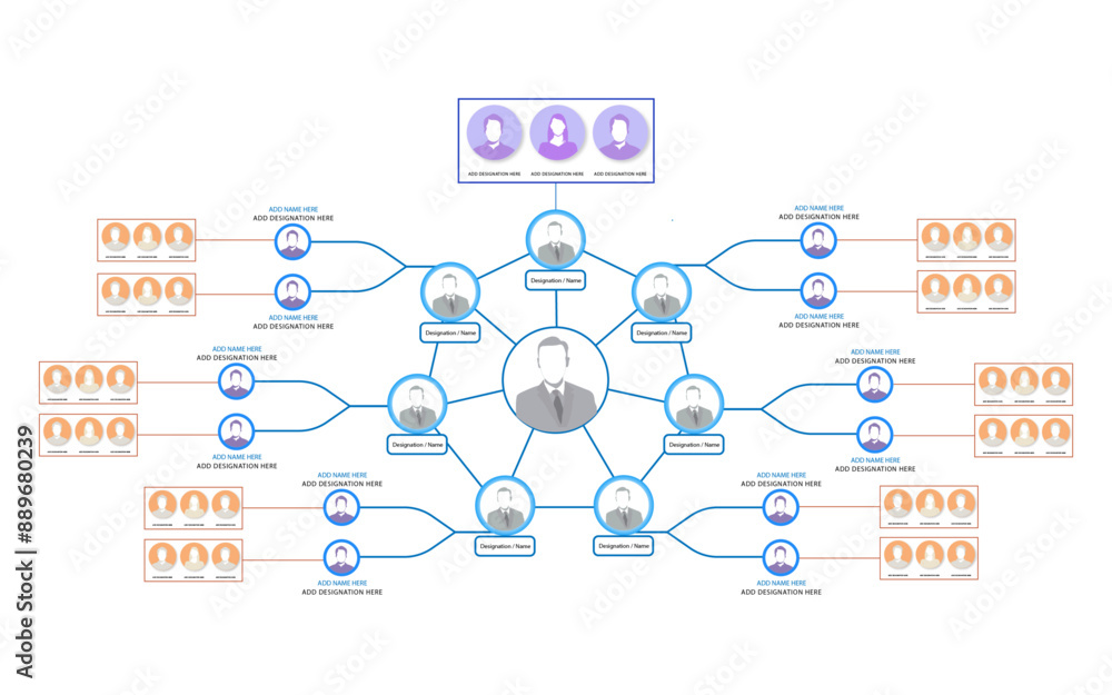 Diagonal shape vertical flat organizational chart infographic template design with multi user Diagonal shape vertical flat organizational chart infographic template design with multi user
