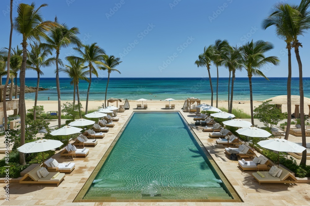 Luxurious tropical resort with infinity pool and palm trees perfect for a serene and exclusive getaway Luxurious tropical resort with infinity pool and palm trees perfect for a serene and exclusive getaway