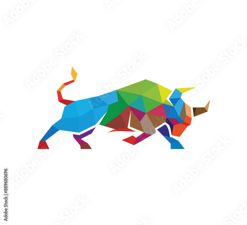 Creative bull stylized triangles polygonal logo vector symbol icon design illustration