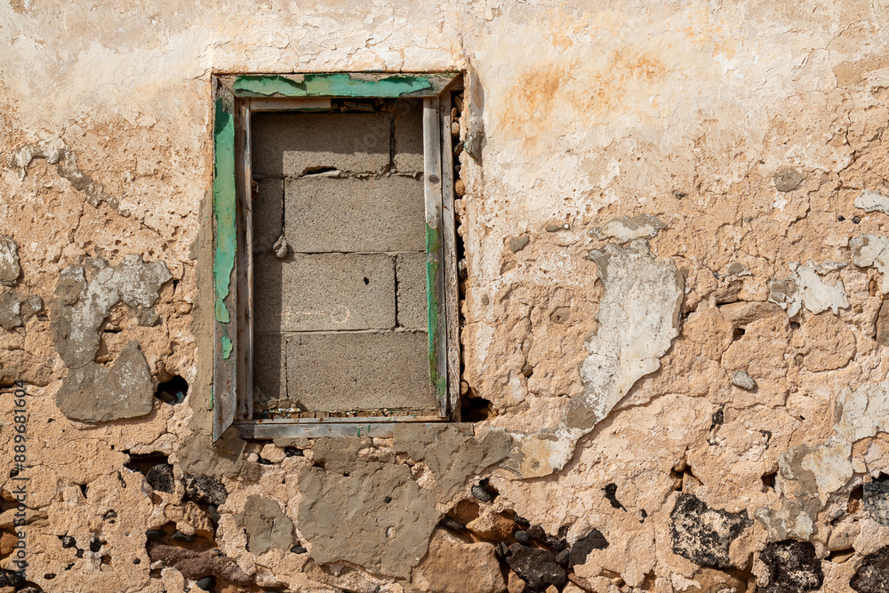 Walled up window of an abandoned house, Spain Walled up window of an abandoned house, Spain