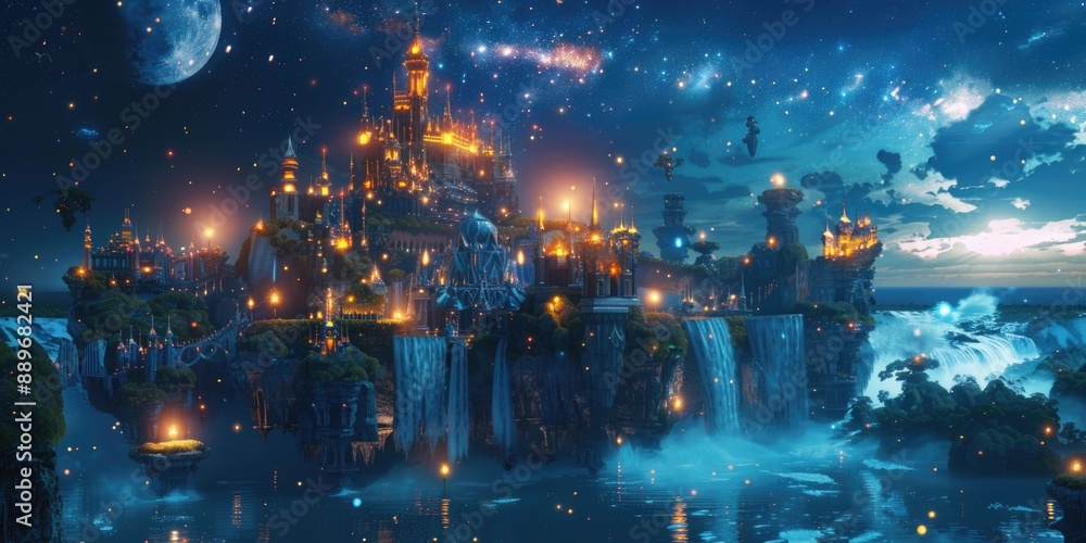 Fototapeta premium Waterfall inside castle