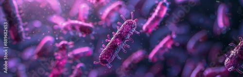 Microscopic View of Rod-Shaped Bacteria in a Purple Medium