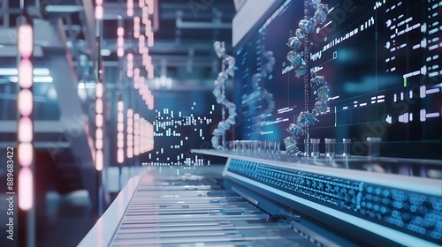 AI algorithms working on genetic sequencing in a modern facility.