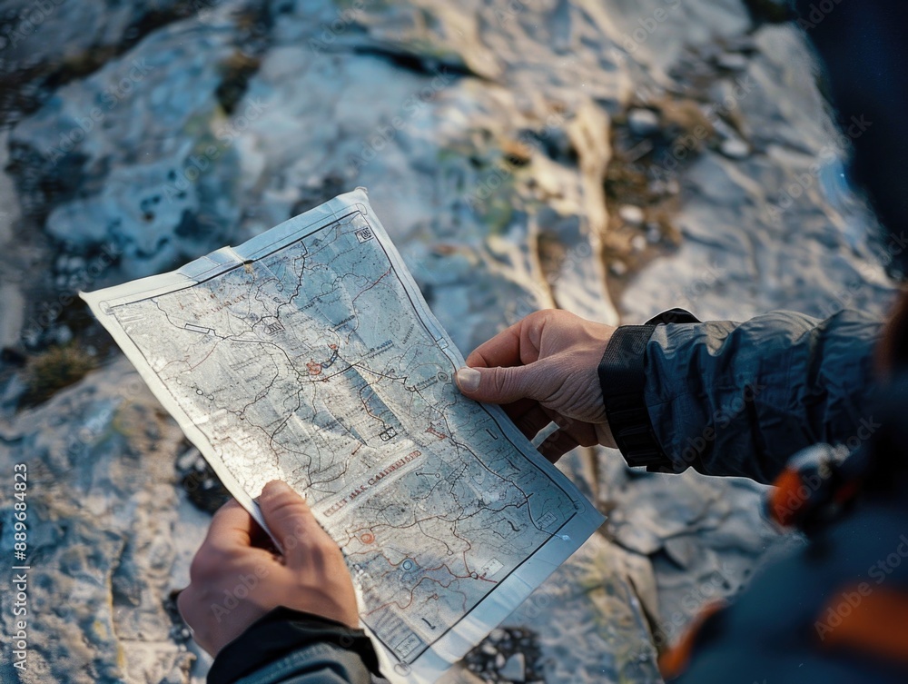Person with Map on Rock Person with Map on Rock