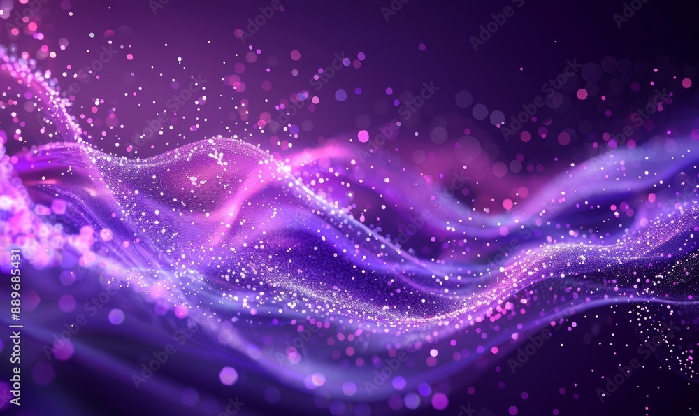 Purple abstract background with glowing particles wave and lines, Generative AI Purple abstract background with glowing particles wave and lines, Generative AI