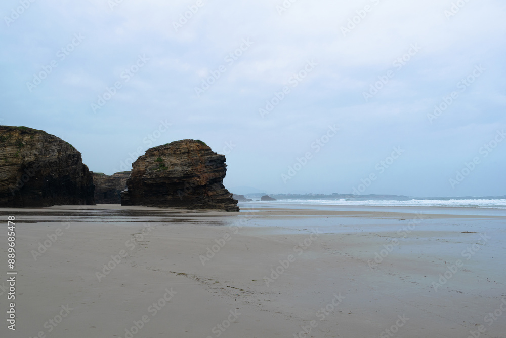 Cathedrals beach without people on a rainy day. Cathedrals beach without people on a rainy day.