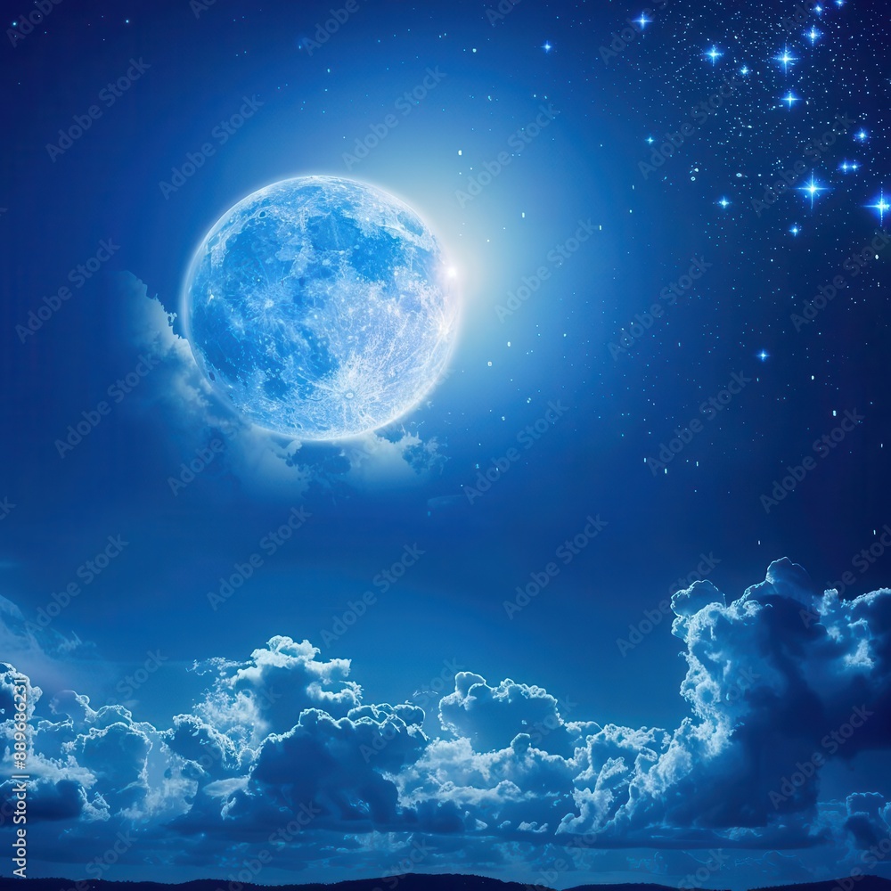 ethereal night sky full moon casts silvery light through wispy clouds stars twinkle in deep blue expanse dreamy romantic atmosphere with subtle gradients and soft glow ethereal night sky full moon casts silvery light through wispy clouds stars twinkle in deep blue expanse dreamy romantic atmosphere with subtle gradients and soft glow
