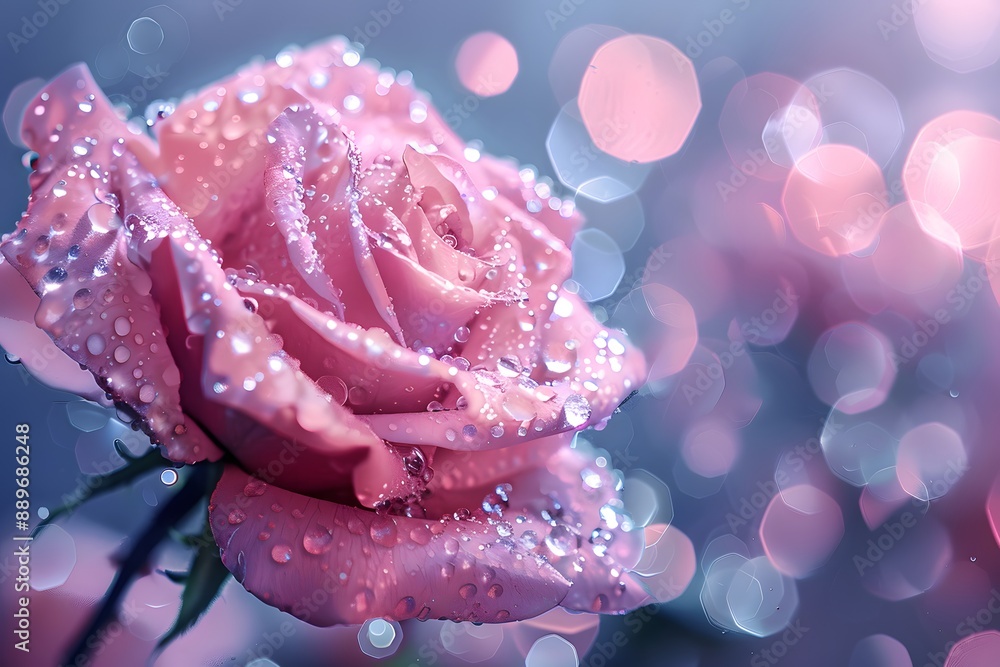 Dew-Kissed Pink Rose with Bokeh Background Dew-Kissed Pink Rose with Bokeh Background