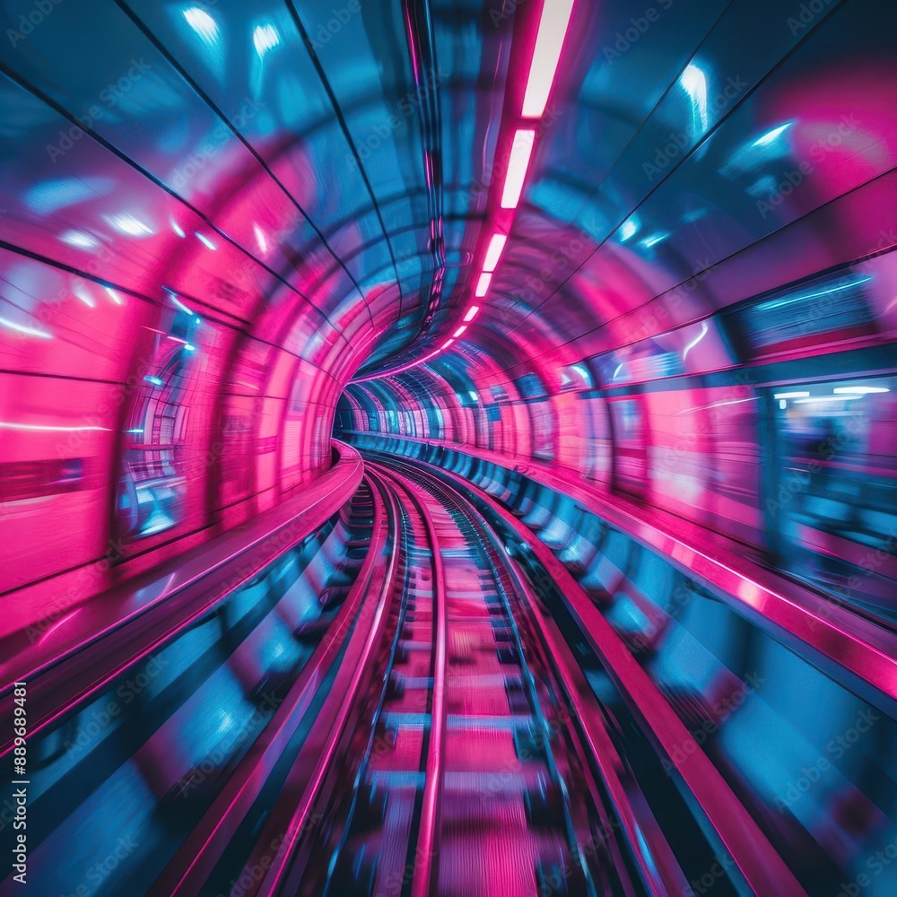 futuristic subway train speeding through neonlit tunnel blurred motion streaks of pink and blue light highenergy cyberpunk aesthetic represents urban transportation of the future futuristic subway train speeding through neonlit tunnel blurred motion streaks of pink and blue light highenergy cyberpunk aesthetic represents urban transportation of the future