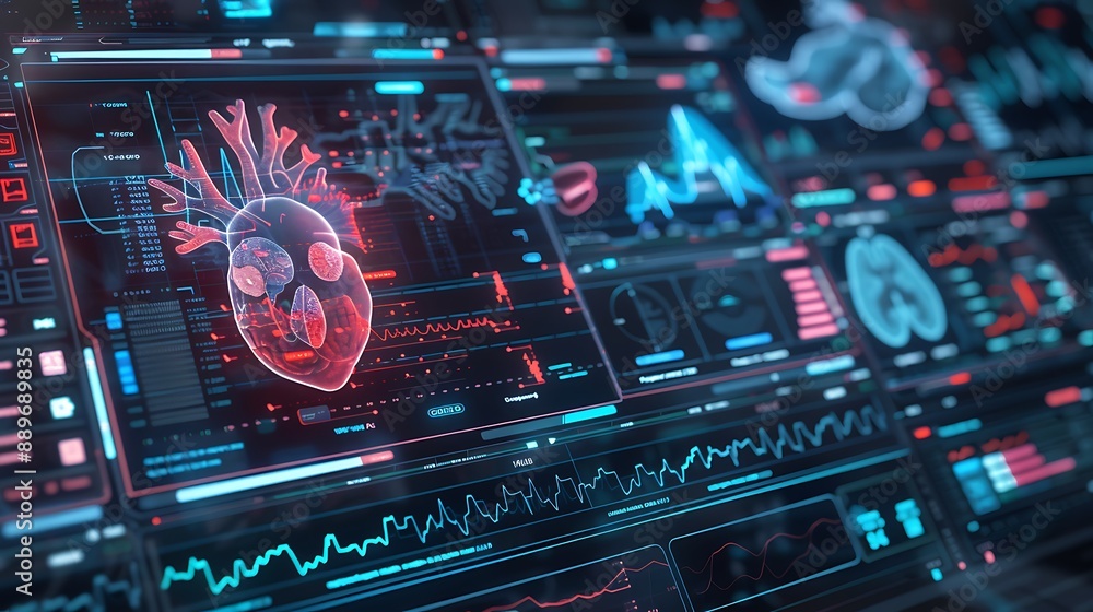 A medical AI interface with real-time health monitoring. A medical AI interface with real-time health monitoring.