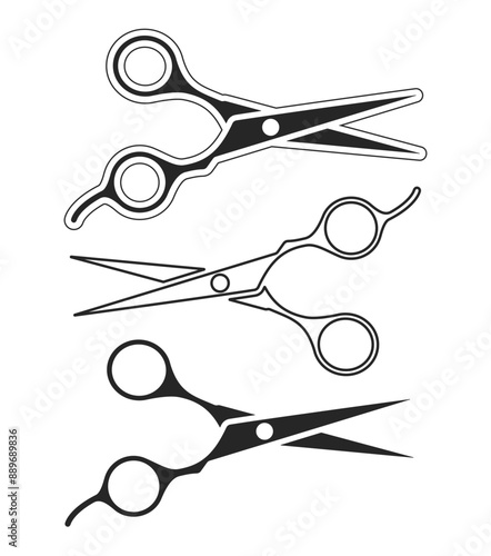Professional flat black hair scissor vector shape elements isolated on a white background. Crossed scissors sign for barbershop, hairdresser, or beauty concept