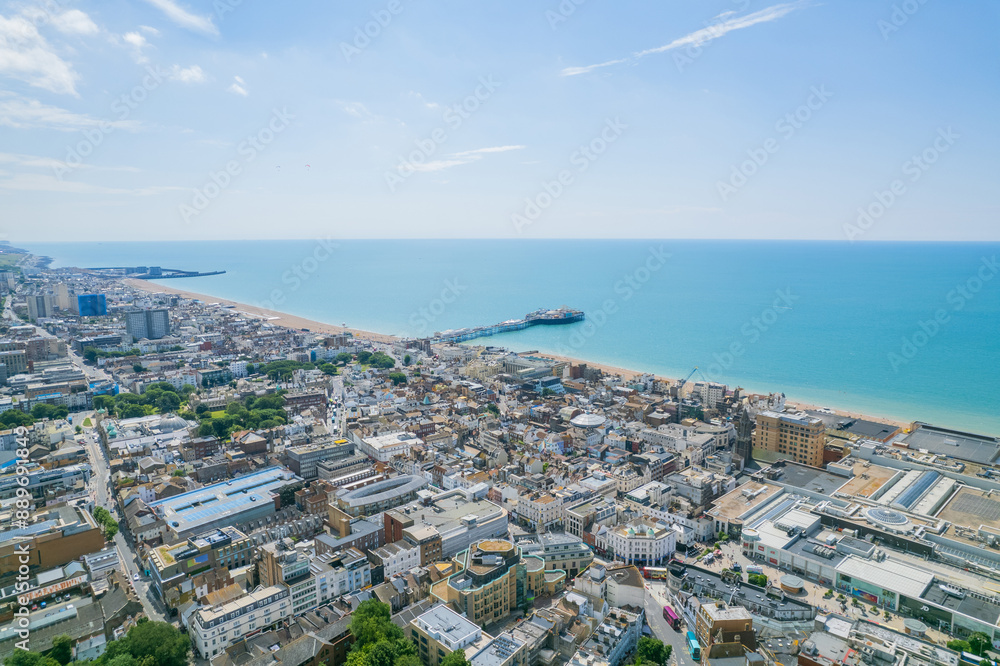 Fototapeta premium Amazing place to travel in UK, seaside town, Brighton, Sussex. Aerial panoramic view