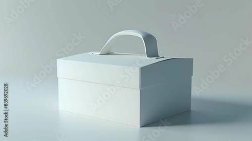 Mock up, empty, white cake box package, box with handle, high-angle, plain white background, Generative AI illustrations. 