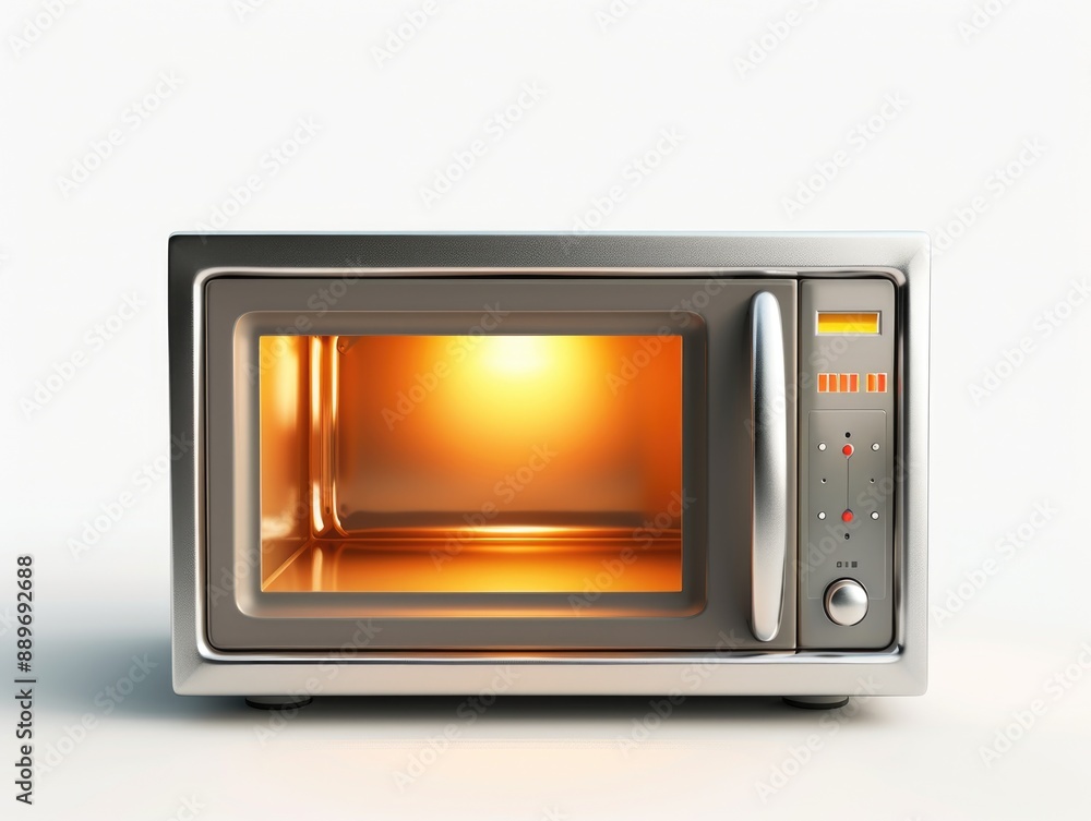 Fototapeta premium Silver Microwave Oven on White Counter