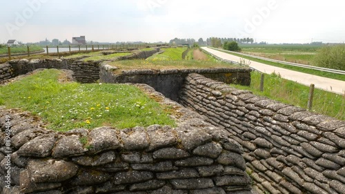 Restored trenches of World War One in Belgium : the Dodengang, or Trench of Death,  Memorial  site on the frontline of the 1914 battle of the Yser River photo