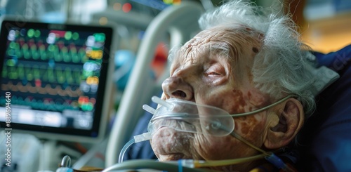 Elderly Patient Receiving Oxygen In Hospital Bed
