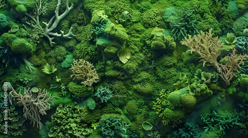 An underwater-themed moss picture, where various shades of green moss are layered to mimic the ocean floor.  © Images
