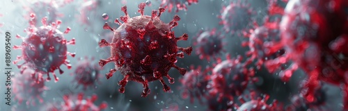 Close Up of Coronavirus Particles in a Red and Blue Background