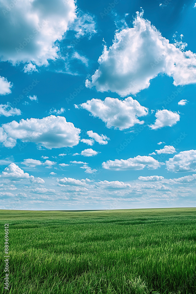 Obraz premium Nature landscape with grass and blue sky with clouds